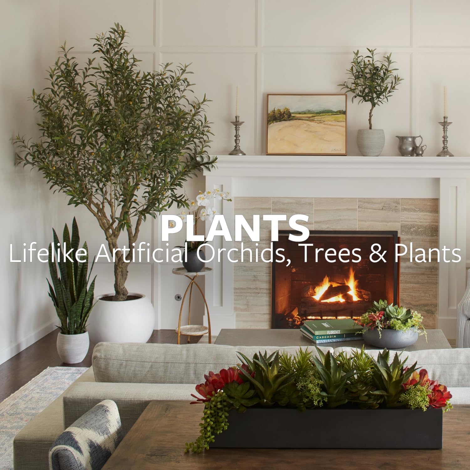 Faux Orchid Plant with Succulents - 24 in, Grey Pot - Image 8