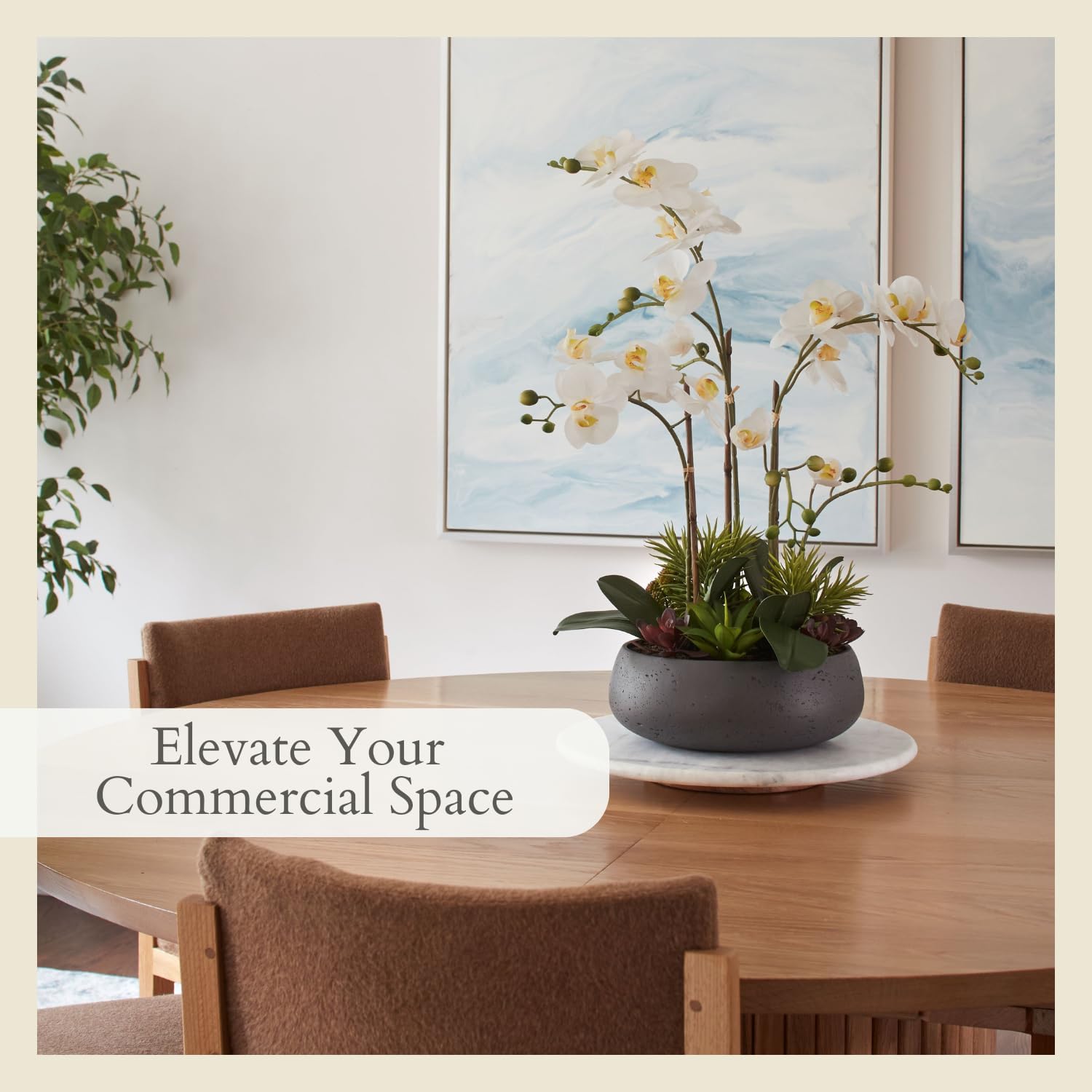 Faux Orchid Plant with Succulents - 24 in, Grey Pot - Image 7