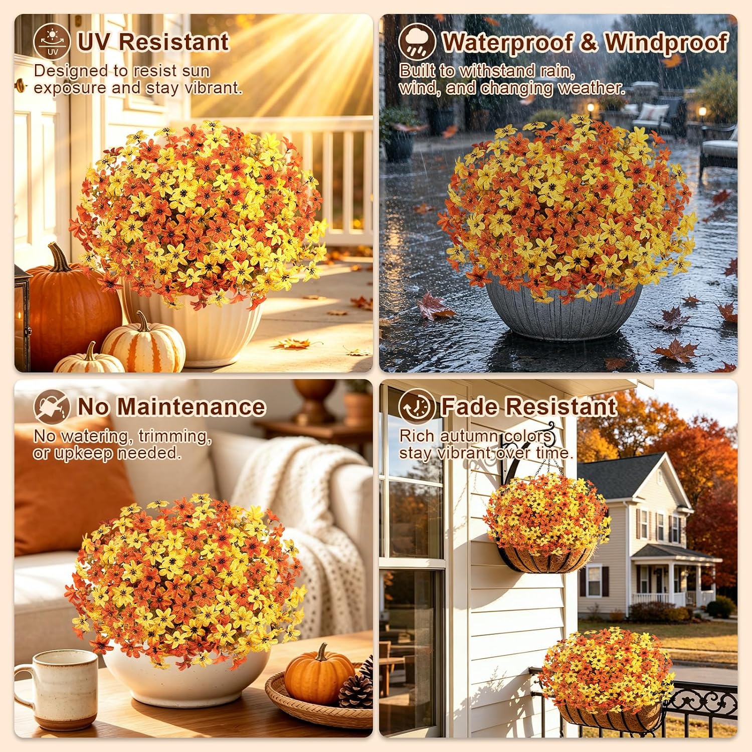 Artificial Fall Mums - 12 Bundles, UV Resistant - Image 4